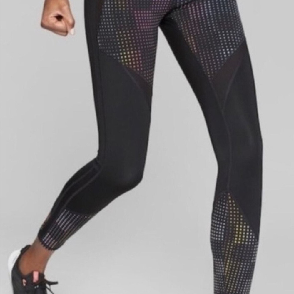Athleta Black Leggings with Multicolor Dot Accents